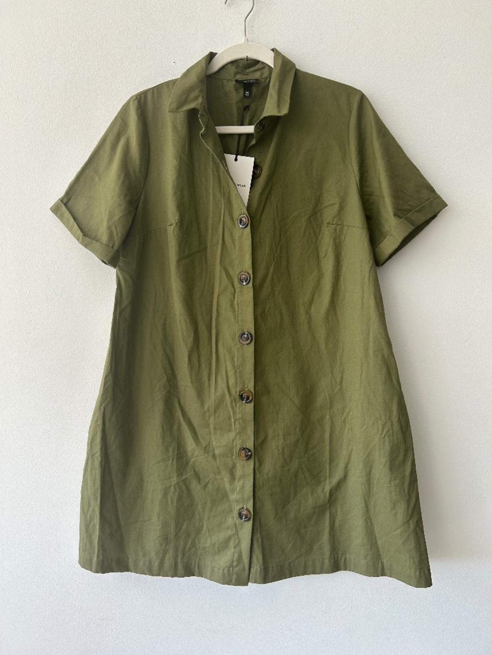 NWT Who What Wear Olive Green Button-front Shirt Dress Medium